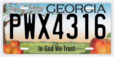 GA license plate PWX4316