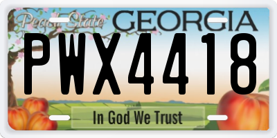 GA license plate PWX4418