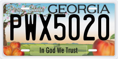 GA license plate PWX5020