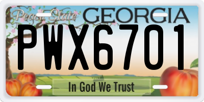 GA license plate PWX6701