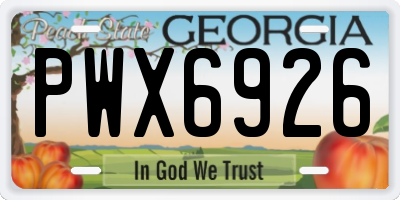 GA license plate PWX6926