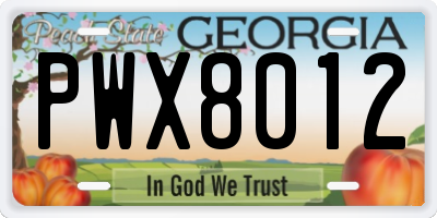 GA license plate PWX8012
