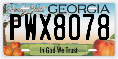 GA license plate PWX8078