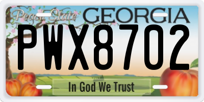 GA license plate PWX8702