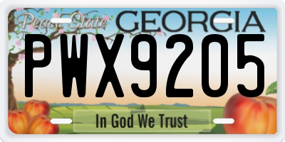 GA license plate PWX9205