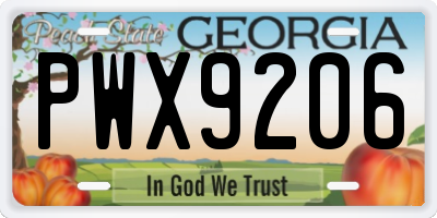 GA license plate PWX9206