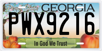 GA license plate PWX9216