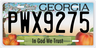 GA license plate PWX9275