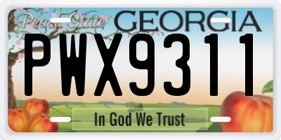 GA license plate PWX9311