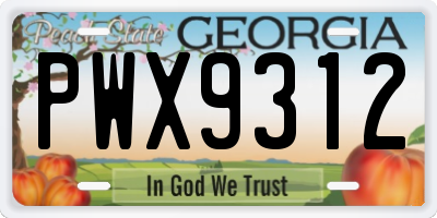 GA license plate PWX9312