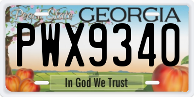 GA license plate PWX9340
