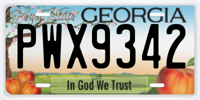 GA license plate PWX9342