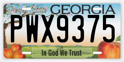 GA license plate PWX9375