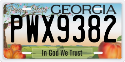 GA license plate PWX9382