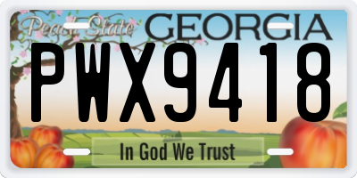 GA license plate PWX9418