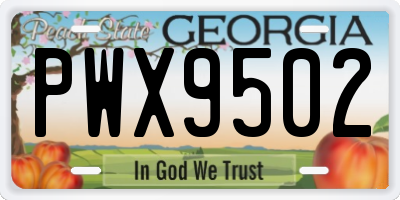GA license plate PWX9502