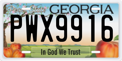 GA license plate PWX9916