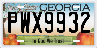 GA license plate PWX9932