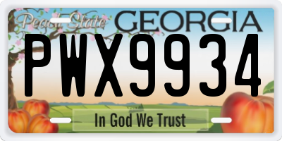 GA license plate PWX9934