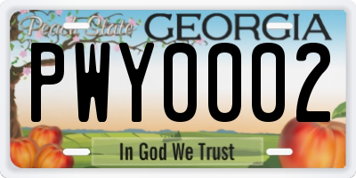 GA license plate PWY0002