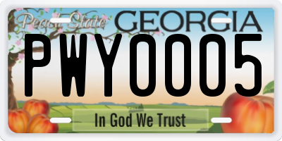 GA license plate PWY0005