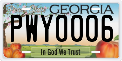 GA license plate PWY0006
