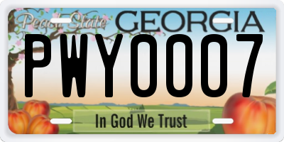 GA license plate PWY0007