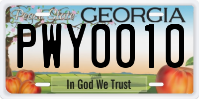 GA license plate PWY0010
