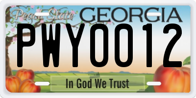 GA license plate PWY0012
