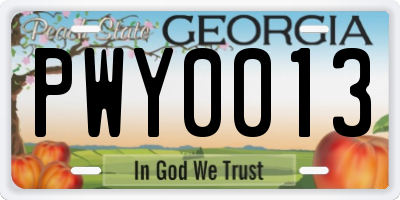 GA license plate PWY0013
