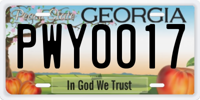 GA license plate PWY0017