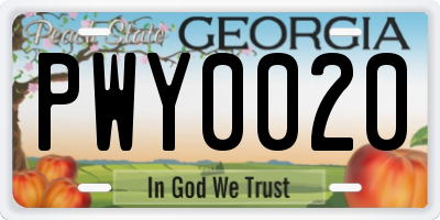GA license plate PWY0020