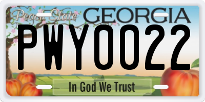 GA license plate PWY0022