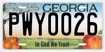 GA license plate PWY0026