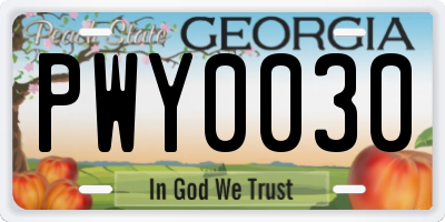 GA license plate PWY0030