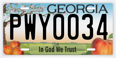 GA license plate PWY0034