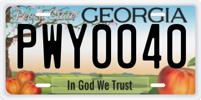 GA license plate PWY0040