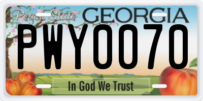 GA license plate PWY0070