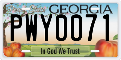 GA license plate PWY0071