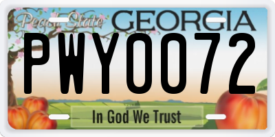 GA license plate PWY0072