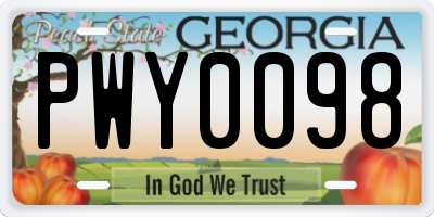 GA license plate PWY0098