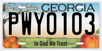 GA license plate PWY0103