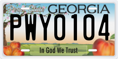 GA license plate PWY0104