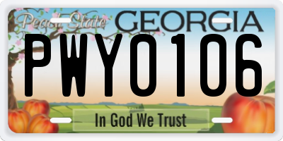 GA license plate PWY0106