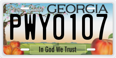 GA license plate PWY0107
