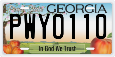 GA license plate PWY0110