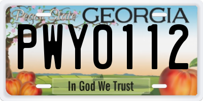GA license plate PWY0112