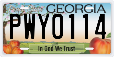 GA license plate PWY0114