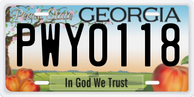 GA license plate PWY0118
