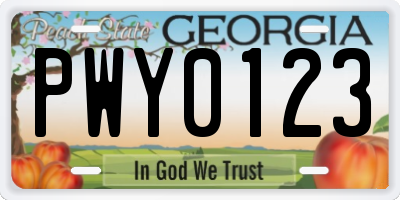 GA license plate PWY0123